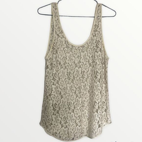 Wilfred | Aritzia Tan/Beige Silk Mesh Floral Lace Tank Top Size XS - Picture 1 of 5